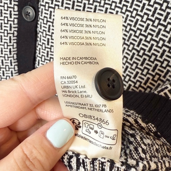 Anthropologie Maeve Plunging Geo Print Polo Women’s Preppy Cardigan Sweater Sz M - Picture 7 of 11